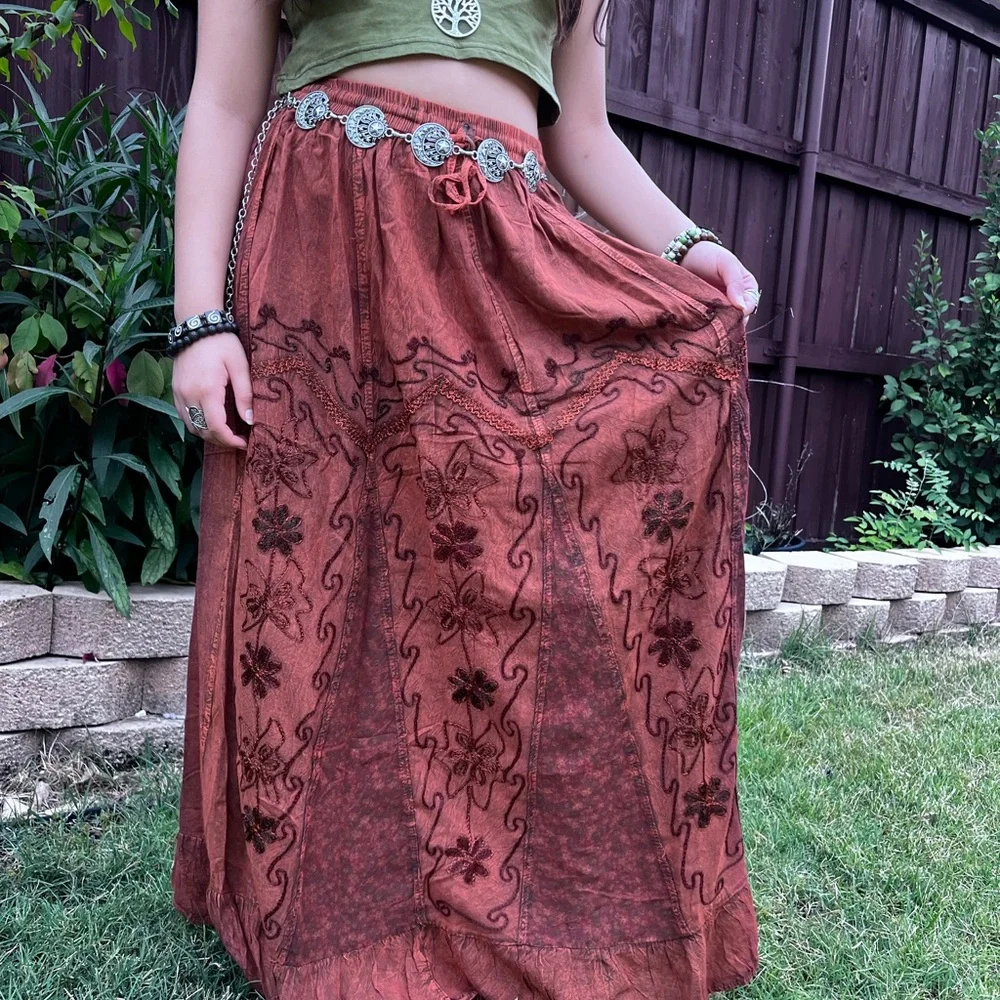 Rustic Patchwork Embroidered Boho Skirt - Picture 5 of 16